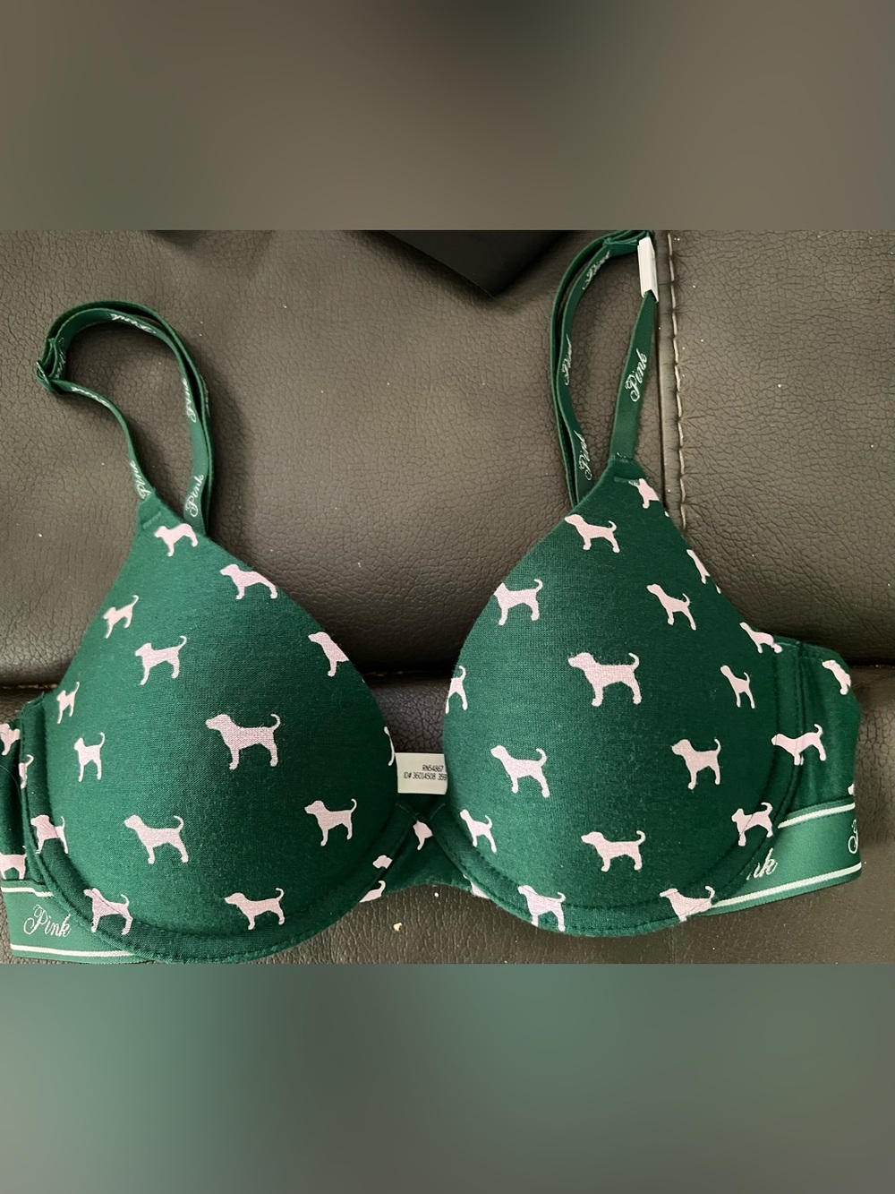 Victoria's Secret PINK Green Bra with Pink Dog Print